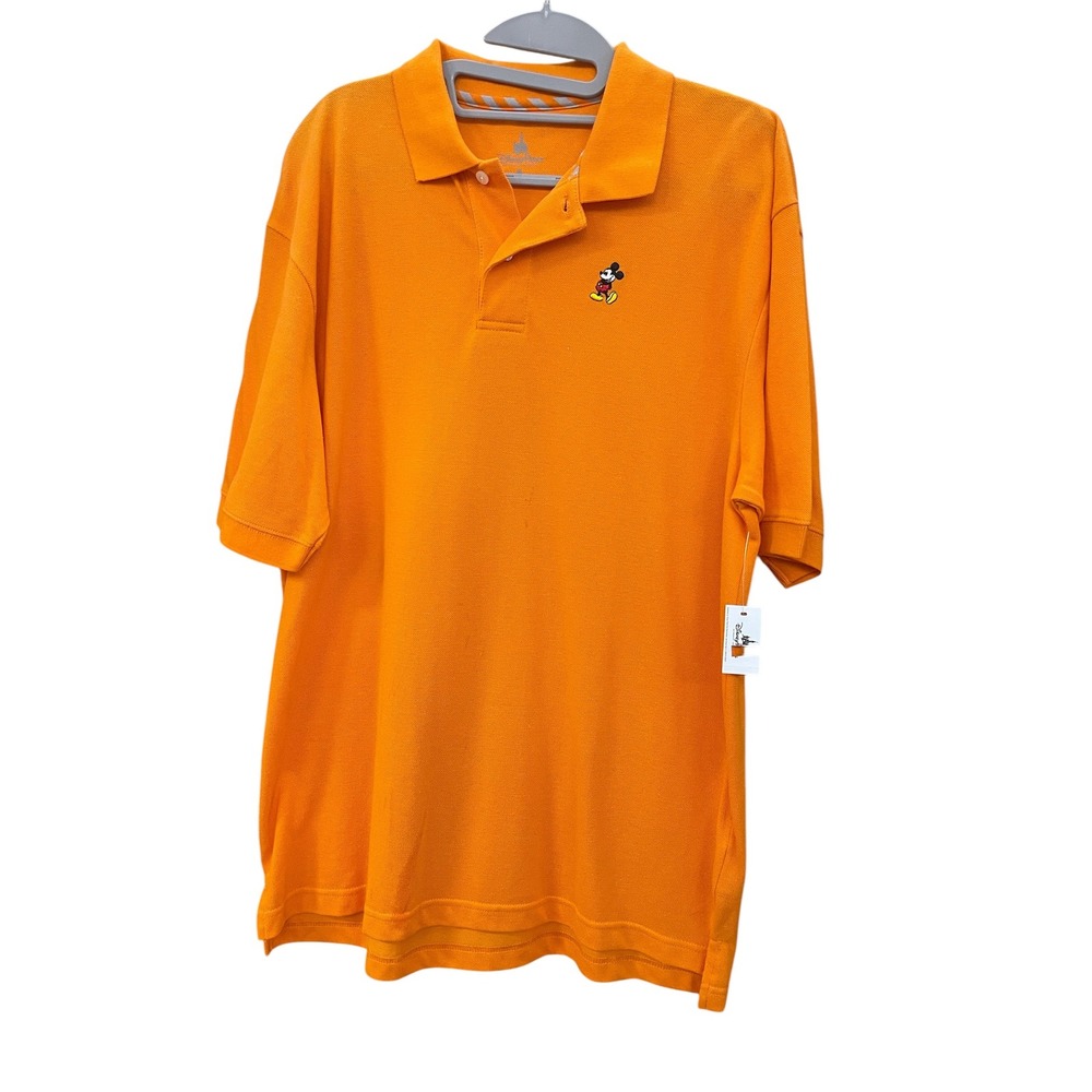 Disney Parks Orange Mickey Polo Shirt Medium preppy collegiate uniform classic